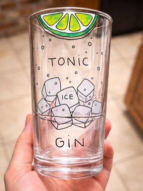 Gin & Tonic Highball Glass - Lime Illustration (Set of 2)